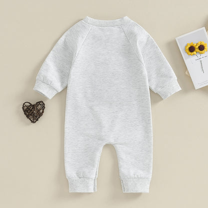 Baby Boy Rompers Long Sleeve Round Neck Letter Embroidery Jumpsuits Newborn Fall Clothes