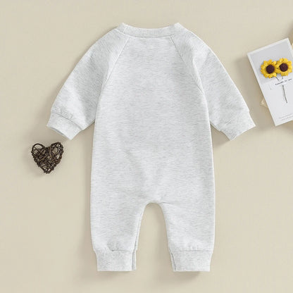 Baby Boy Rompers Long Sleeve Round Neck Letter Embroidery Jumpsuits Newborn Fall Clothes