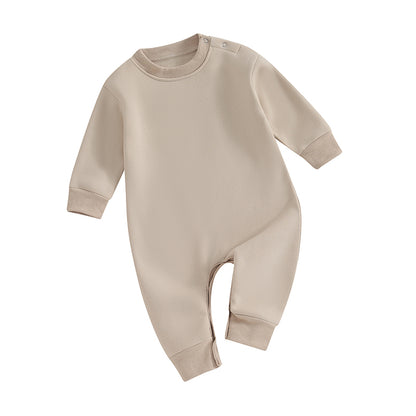 Pudcoco Toddler Baby Girls Boys Sweatshirt Romper Solid Color Fleece Long Sleeve Jumpsuit for Newborn Cute Clothes 0-18M