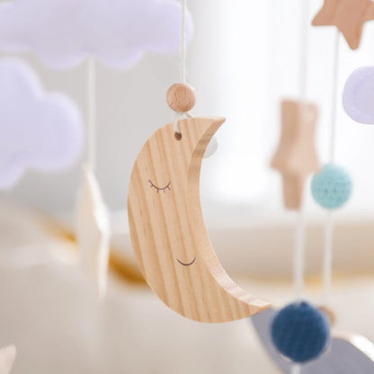 Crib Mobile Holder Rattles Toys Wooden Moon Stars Astronaut Bed Bell Toys Newborn Comfort Crib Bracket Bed Bell Toys Baby Gifts