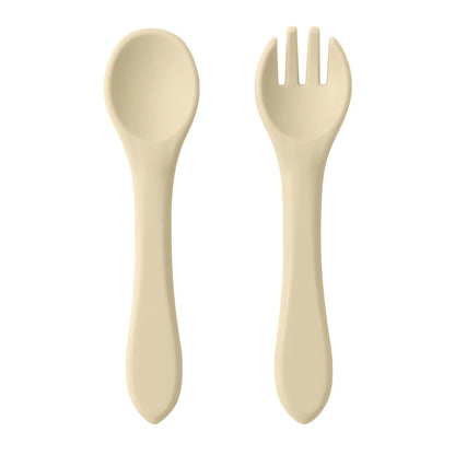 Personalized Name 2PCS/Set Silicone Baby Utensils Food Grade Spoon Fork Eating Training Children Tableware Baby Cutlery