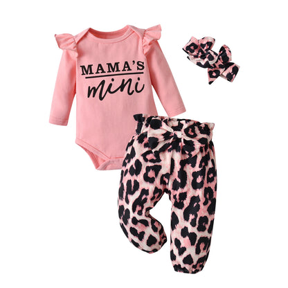 3pcs Newborn Baby Girl Casual Clothes Set Ruffles Knitted Long Sleeve Bodysuit + infant Pants + Headband Solid Color Outfits