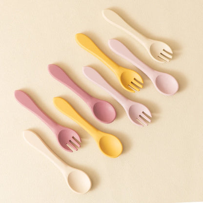 Personalized Name 2PCS/Set Silicone Baby Utensils Food Grade Spoon Fork Eating Training Children Tableware Baby Cutlery