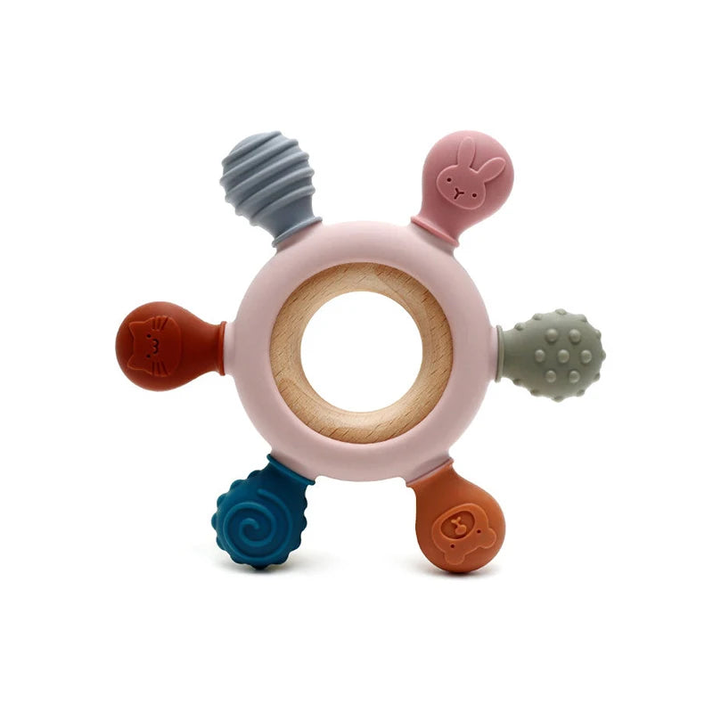Baby Silicone Wooden Teethers Cartoon Stegosaurus Design Teething Chewing Toys for Infants Care Teether Toy Newborn Accessories