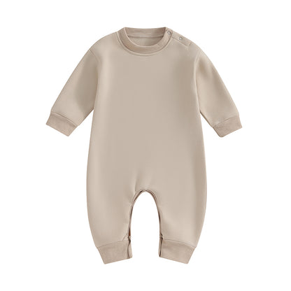 Pudcoco Toddler Baby Girls Boys Sweatshirt Romper Solid Color Fleece Long Sleeve Jumpsuit for Newborn Cute Clothes 0-18M
