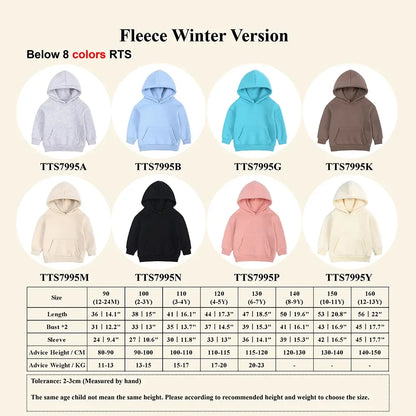 2025 Winter Kids Boys Girls Clothes Children Hoodies Soild Cotton Thicken Fleece Sweatshirts Toddler Sport Pullover Top