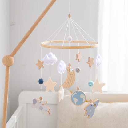 Crib Mobile Holder Rattles Toys Wooden Moon Stars Astronaut Bed Bell Toys Newborn Comfort Crib Bracket Bed Bell Toys Baby Gifts