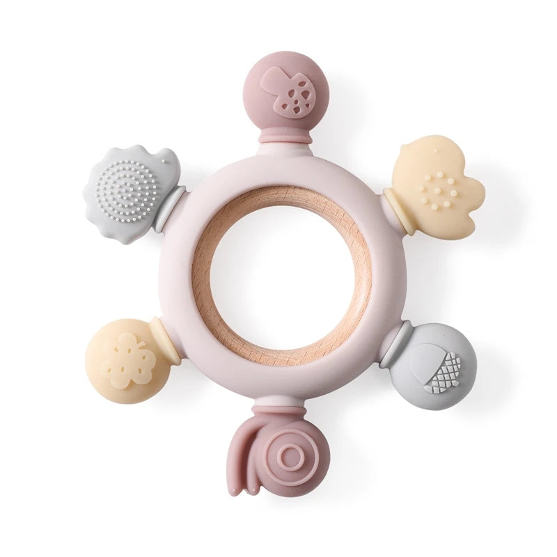 Baby Teether Forest Rudder for Kids Flower Silicone Rattle Fruit Cartoon Ring Silicone Babies Gym Silicone Toys for Children
