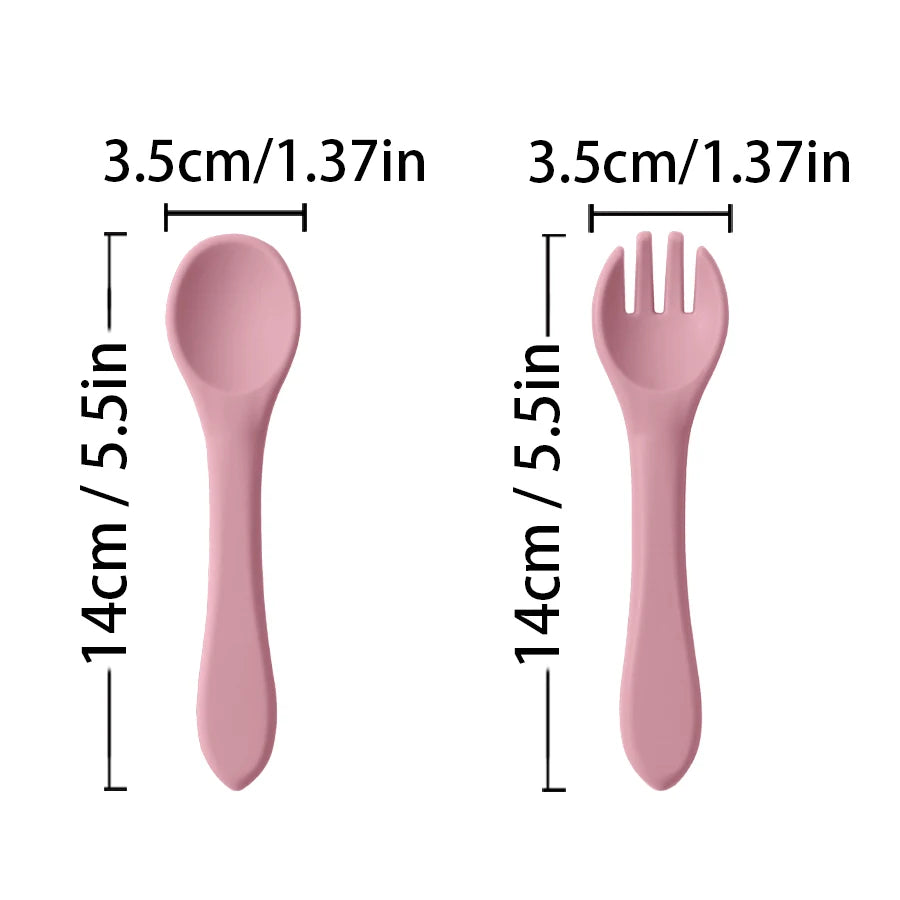 Personalized Name 2PCS/Set Silicone Baby Utensils Food Grade Spoon Fork Eating Training Children Tableware Baby Cutlery
