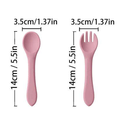 Personalized Name 2PCS/Set Silicone Baby Utensils Food Grade Spoon Fork Eating Training Children Tableware Baby Cutlery