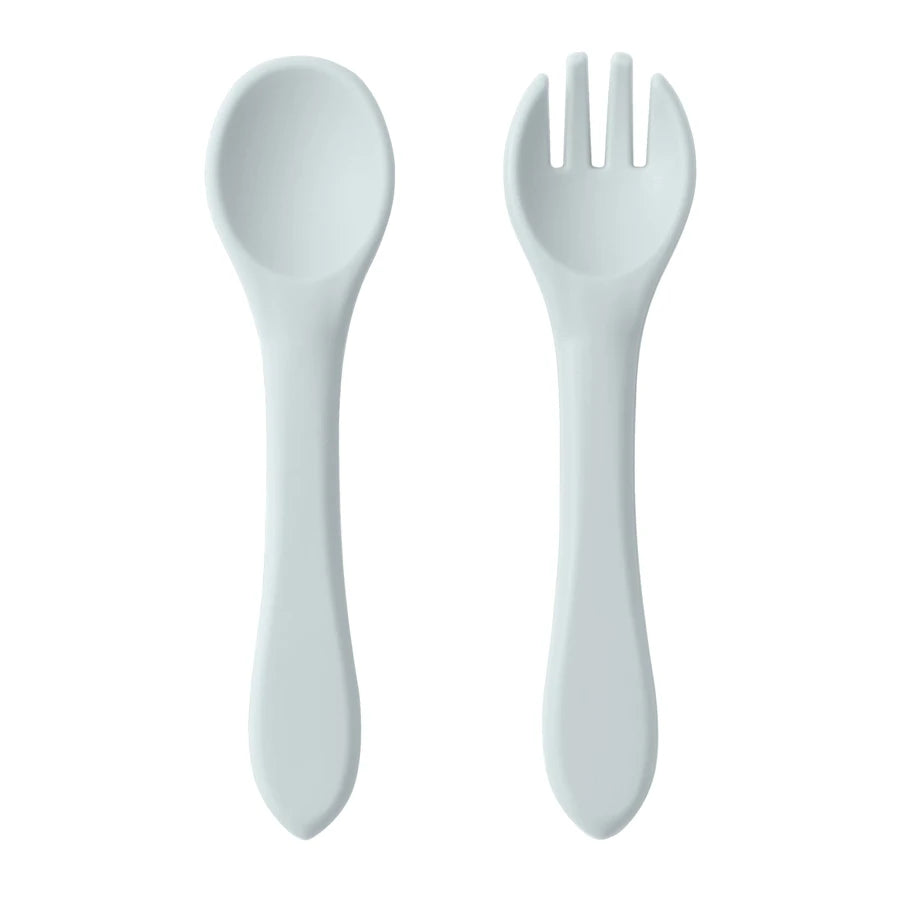 Personalized Name 2PCS/Set Silicone Baby Utensils Food Grade Spoon Fork Eating Training Children Tableware Baby Cutlery