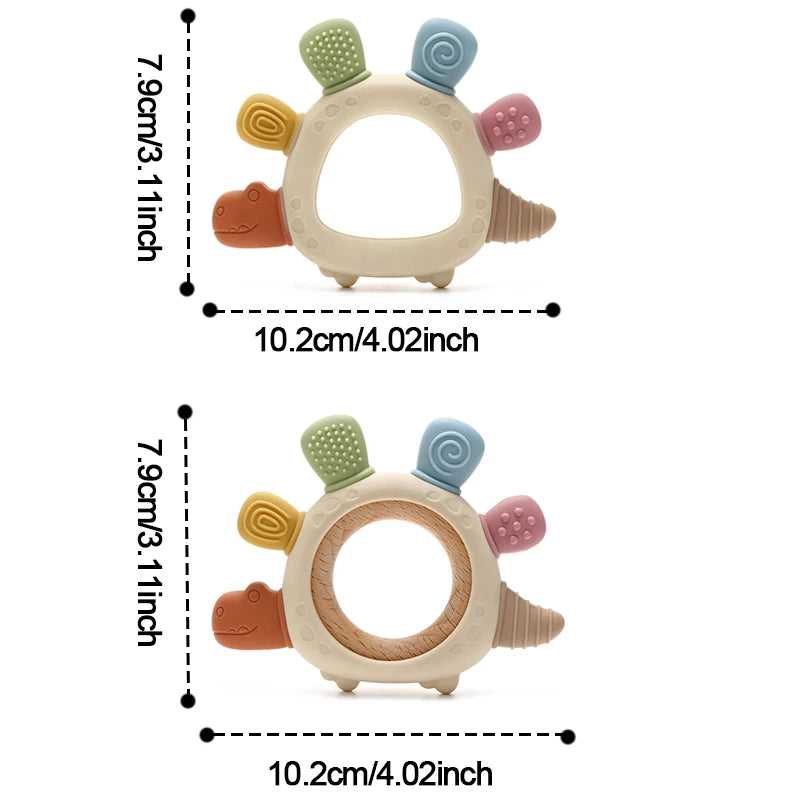 Baby Silicone Wooden Teethers Cartoon Stegosaurus Design Teething Chewing Toys for Infants Care Teether Toy Newborn Accessories