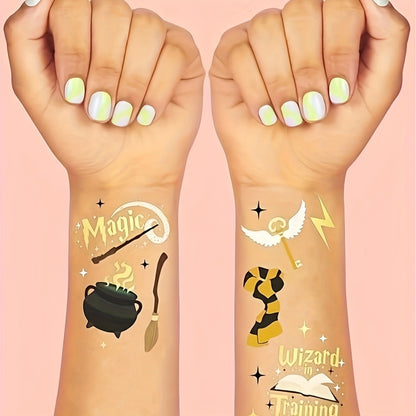 New Wizard Theme DIY Stickers Gold Foil Magic College Sparkling Owl Wizard Hat Wand Magic Wizard Birthday Party Decors Kid Gifts