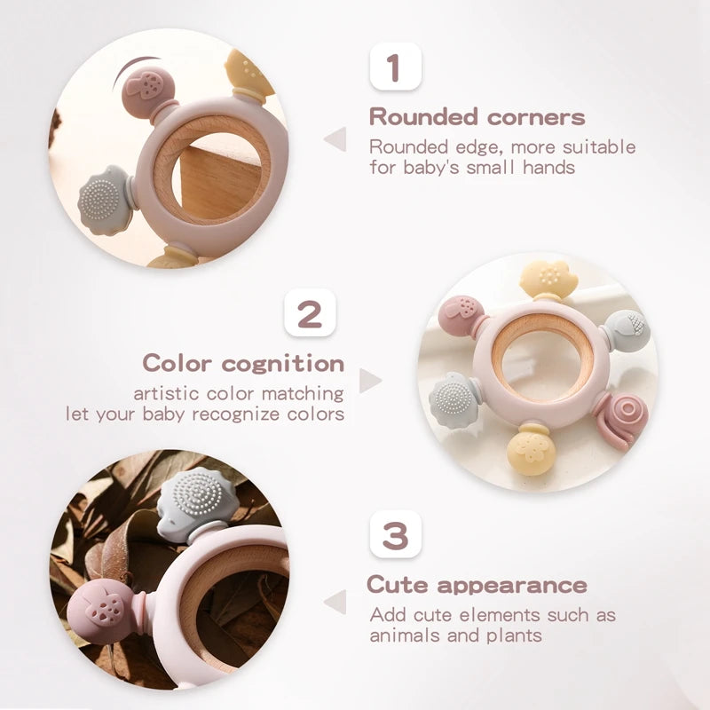 Baby Teether Forest Rudder for Kids Flower Silicone Rattle Fruit Cartoon Ring Silicone Babies Gym Silicone Toys for Children