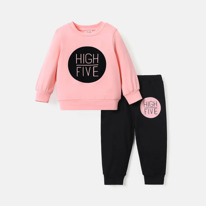 2pcs Baby Boy/Girl Long-sleeve Letter Print Sweatshirt & Sweatpants Set Perfect for Outings and Daily Wear Basic Style