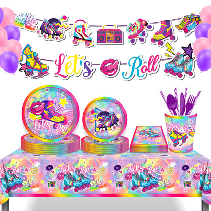 Cartoon Roller Skating Party Disposable Tableware Set Kids Ice Skates Sports Game Birthday Camping Tablecloth Baby Shower Decor