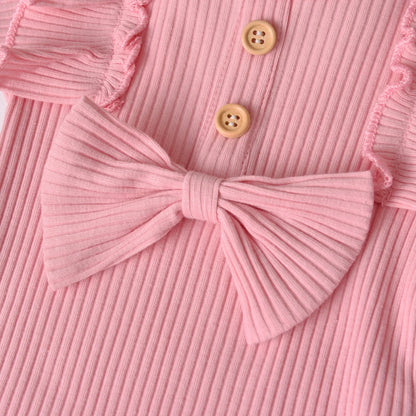 3pcs Newborn Baby Girl Casual Clothes Set Ruffles Knitted Long Sleeve Bodysuit + infant Pants + Headband Solid Color Outfits