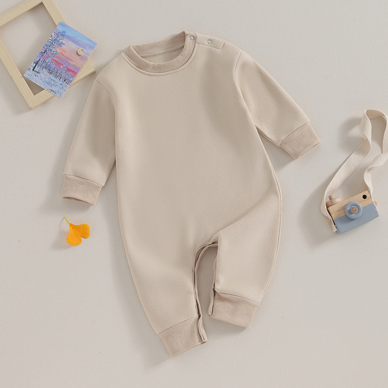 Pudcoco Toddler Baby Girls Boys Sweatshirt Romper Solid Color Fleece Long Sleeve Jumpsuit for Newborn Cute Clothes 0-18M