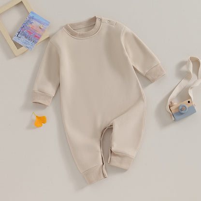 Pudcoco Toddler Baby Girls Boys Sweatshirt Romper Solid Color Fleece Long Sleeve Jumpsuit for Newborn Cute Clothes 0-18M