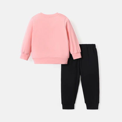2pcs Baby Boy/Girl Long-sleeve Letter Print Sweatshirt & Sweatpants Set Perfect for Outings and Daily Wear Basic Style