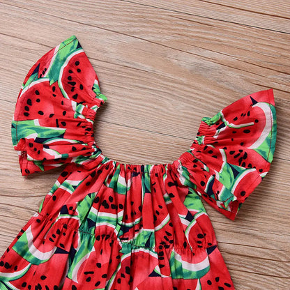 Cute Newborn Baby Girl Clothes Sets Sleeveless Watermelon Print Romper Headband 2pcs Outfit Toddler Summer Clothing for 0-24M