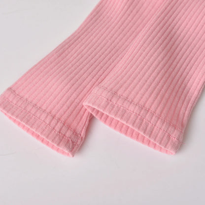 3pcs Newborn Baby Girl Casual Clothes Set Ruffles Knitted Long Sleeve Bodysuit + infant Pants + Headband Solid Color Outfits