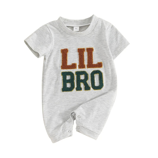 Baby Boys Summer Romper Infant Short Sleeve Crew Neck Letter Embroidery Casual Jumpsuit