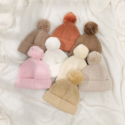 Knitted Winter Warm Hat Baby Hat Cotton Elastic Crochet Hat with Pompoms Bonnet Caps for Newborn Toddler 0-6 Month
