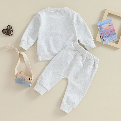 Baby Boys Pants Set Long Sleeve Crew Neck Letters Sweatshirt with Elastic Waist Sweatpants Infant Clothes