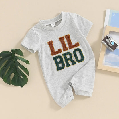 Baby Boys Summer Romper Infant Short Sleeve Crew Neck Letter Embroidery Casual Jumpsuit