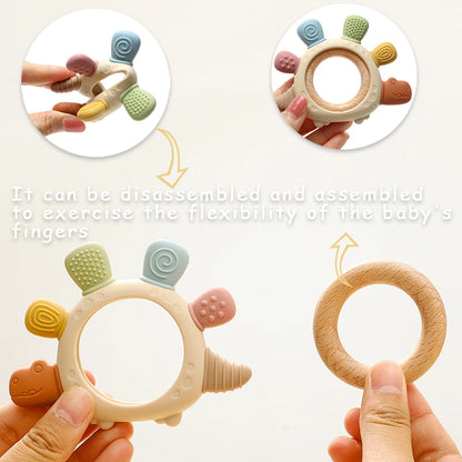 Baby Silicone Wooden Teethers Cartoon Stegosaurus Design Teething Chewing Toys for Infants Care Teether Toy Newborn Accessories