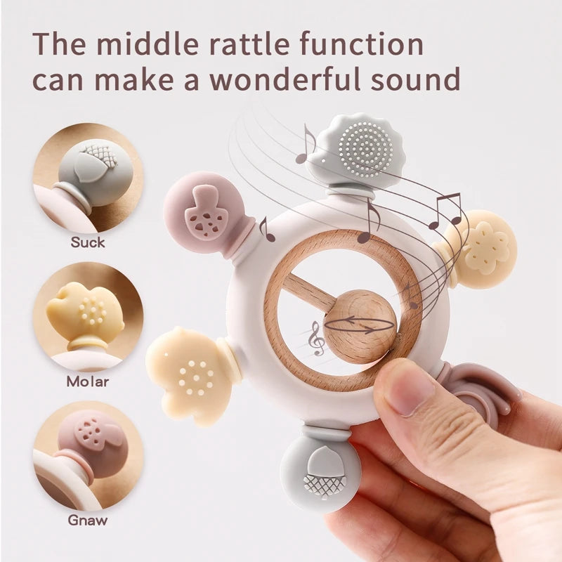 Baby Teether Forest Rudder for Kids Flower Silicone Rattle Fruit Cartoon Ring Silicone Babies Gym Silicone Toys for Children