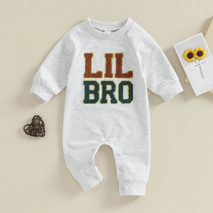Baby Boy Rompers Long Sleeve Round Neck Letter Embroidery Jumpsuits Newborn Fall Clothes