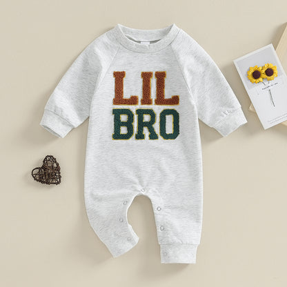 Baby Boy Rompers Long Sleeve Round Neck Letter Embroidery Jumpsuits Newborn Fall Clothes