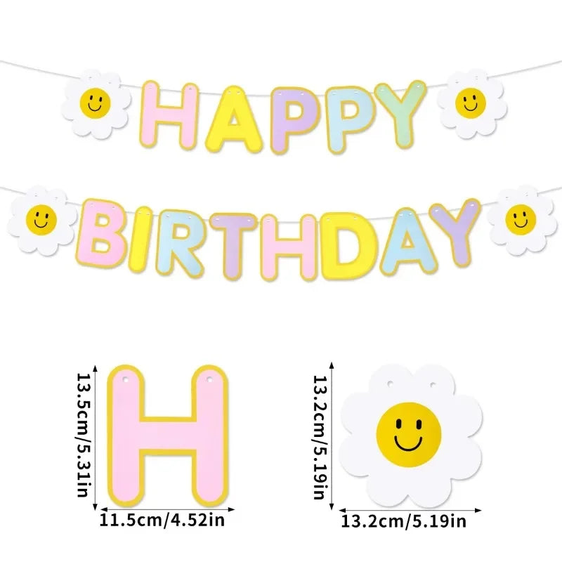 1PC Daisy Happy Birthday Party Decoration Banner Children Adult Scene Colorful Flags Party Photo Props