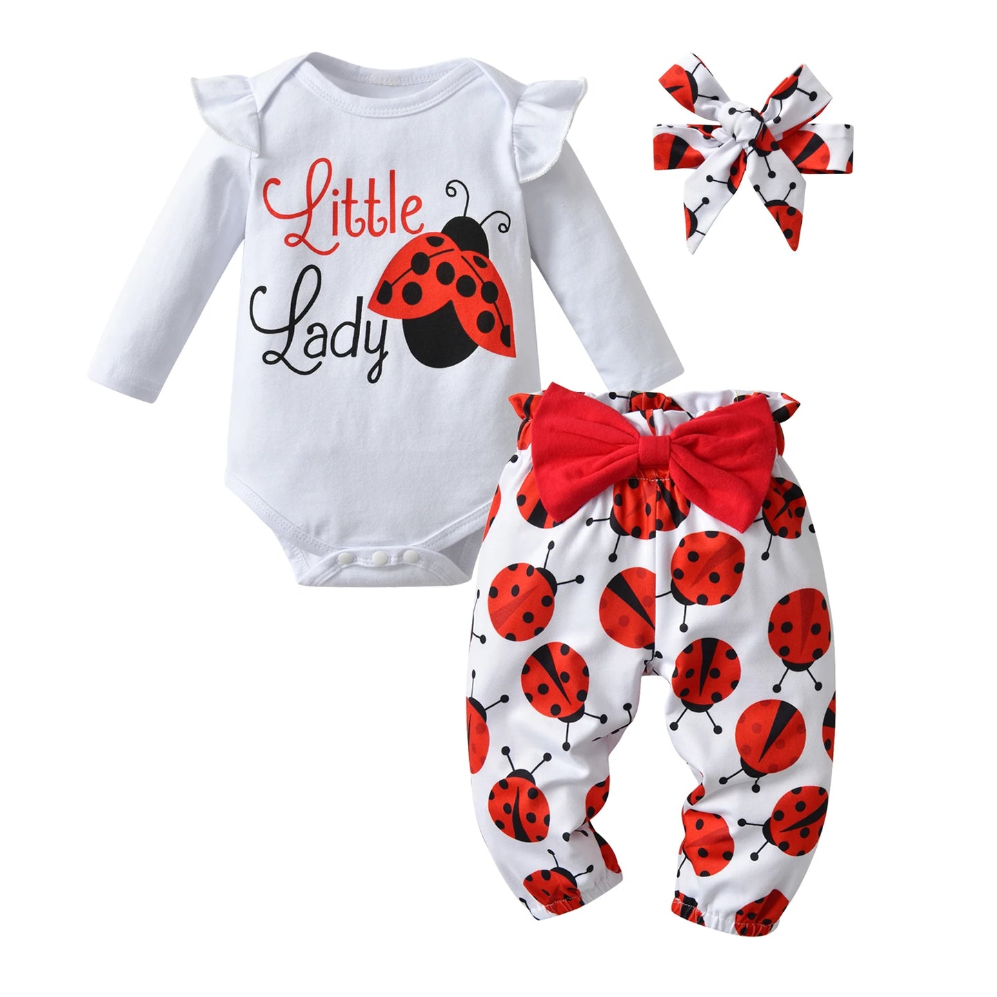3pcs Newborn Baby Girl Casual Clothes Set Ruffles Knitted Long Sleeve Bodysuit + infant Pants + Headband Solid Color Outfits