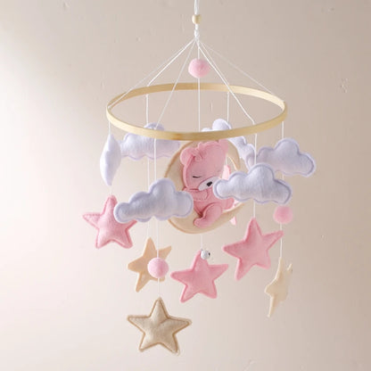 Crib Mobile Holder Rattles Toys Wooden Moon Stars Astronaut Bed Bell Toys Newborn Comfort Crib Bracket Bed Bell Toys Baby Gifts