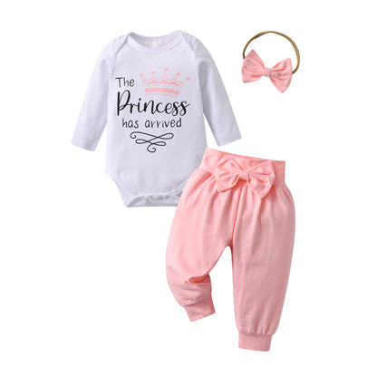 3pcs Newborn Baby Girl Casual Clothes Set Ruffles Knitted Long Sleeve Bodysuit + infant Pants + Headband Solid Color Outfits