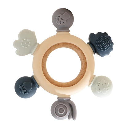 Baby Teether Forest Rudder for Kids Flower Silicone Rattle Fruit Cartoon Ring Silicone Babies Gym Silicone Toys for Children