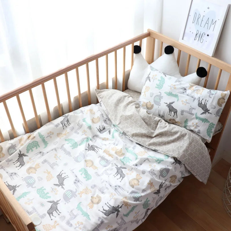 3 Pcs Baby Crib Bedding Set Cotton Bed Linens Boy Girl Cot kit Include Pillowcase Sheet Duvet Cover Children Room Decoration