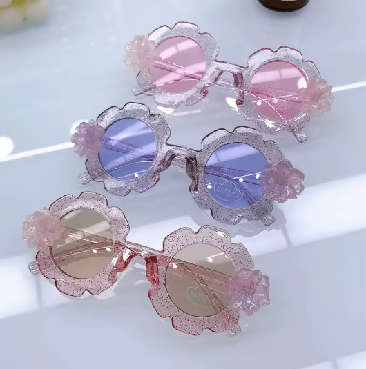 Fashionable UV400 Sunscreen Flower Plastic Sun Protection Kids Clear Sunglasses
