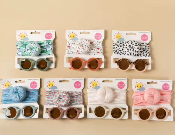 2Pcs/Set Round Sunglasses With Elastic Nylon Baby Headband Bohemia Beach Seaside Sun Glasses Kids Donut Headwear