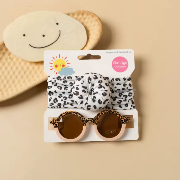2Pcs/Set Round Sunglasses With Elastic Nylon Baby Headband Bohemia Beach Seaside Sun Glasses Kids Donut Headwear
