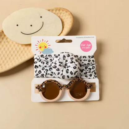 2Pcs/Set Round Sunglasses With Elastic Nylon Baby Headband Bohemia Beach Seaside Sun Glasses Kids Donut Headwear