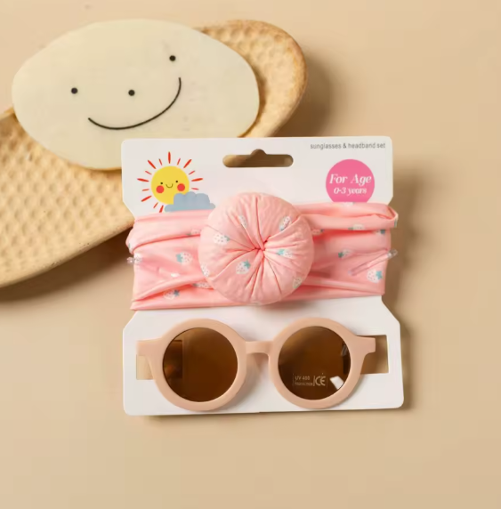 2Pcs/Set Round Sunglasses With Elastic Nylon Baby Headband Bohemia Beach Seaside Sun Glasses Kids Donut Headwear