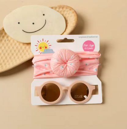 2Pcs/Set Round Sunglasses With Elastic Nylon Baby Headband Bohemia Beach Seaside Sun Glasses Kids Donut Headwear
