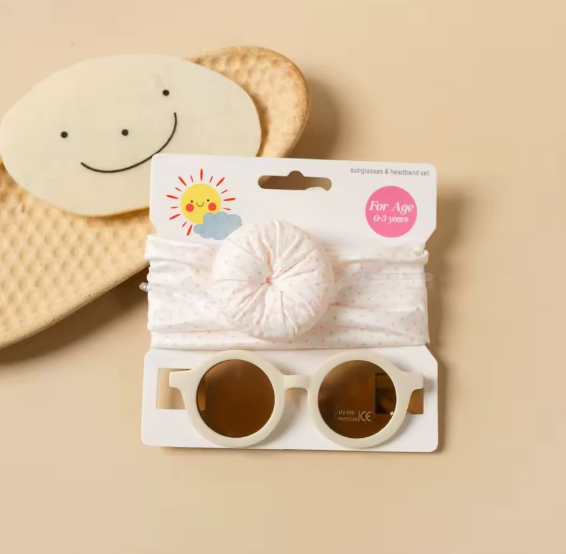 2Pcs/Set Round Sunglasses With Elastic Nylon Baby Headband Bohemia Beach Seaside Sun Glasses Kids Donut Headwear