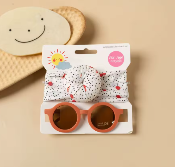 2Pcs/Set Round Sunglasses With Elastic Nylon Baby Headband Bohemia Beach Seaside Sun Glasses Kids Donut Headwear