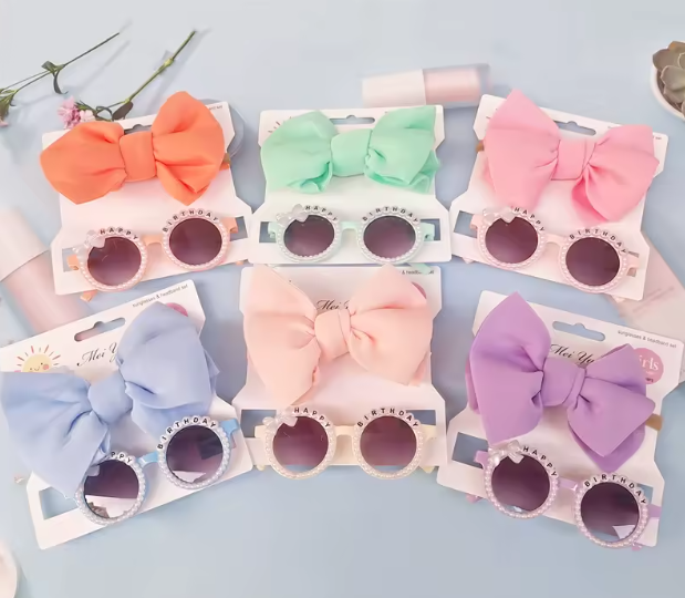 2Pcs/Set Round Sunglasses With Elastic Nylon Baby Headband birthday Sun Glasses Kids Donut Headwear