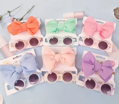 2Pcs/Set Round Sunglasses With Elastic Nylon Baby Headband birthday Sun Glasses Kids Donut Headwear